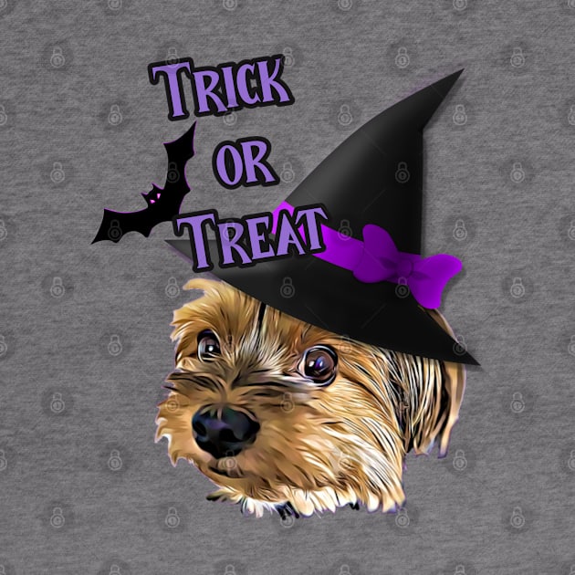 Cute Yorkshire Terrier Yorkie with Halloween Hat by AdrianaHolmesArt